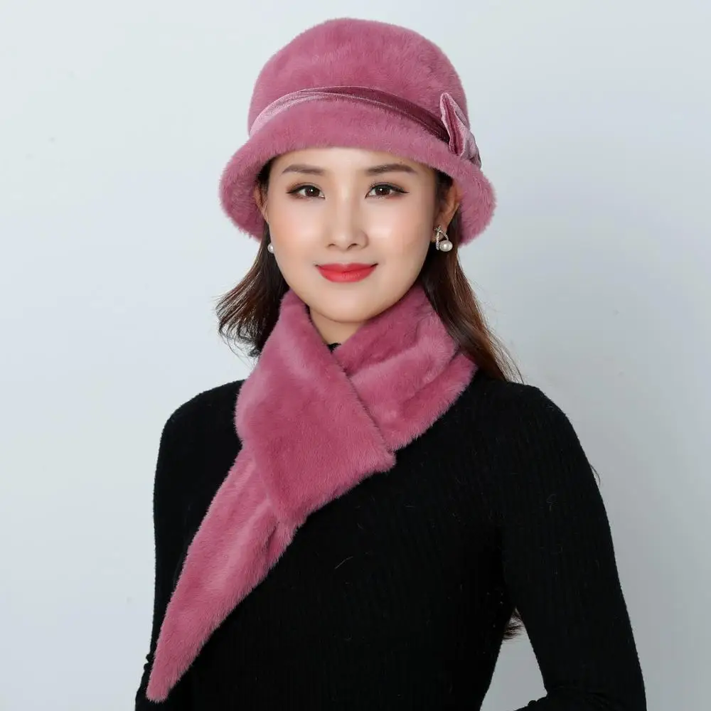 Новинка 2019 зимняя женская теплая шапка шарф женские шапки из кроличьей шерсти