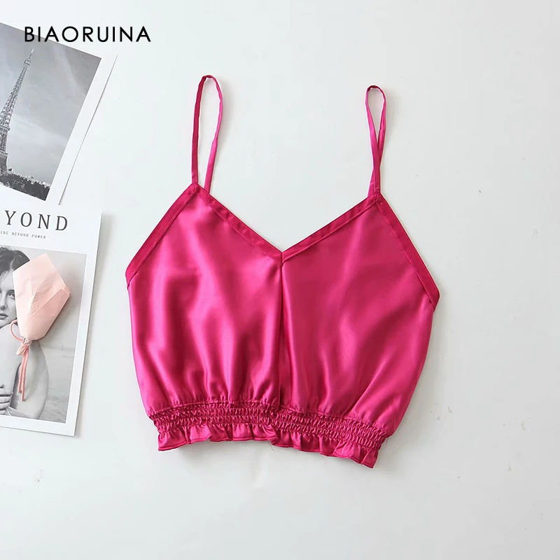 Женский короткий топ BIAORUINA однотонный пикантный Топ без рукавов с V образным