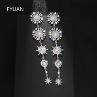 fyuan shine snowflake rhinestone drop earrings for women long tassel star crystal earrings weddings engagement jewelry gift