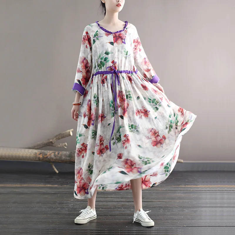 

Женское платье с широким подолом, свободное льняное платье из рами и льна в Корейском стиле, весна-осень 2021