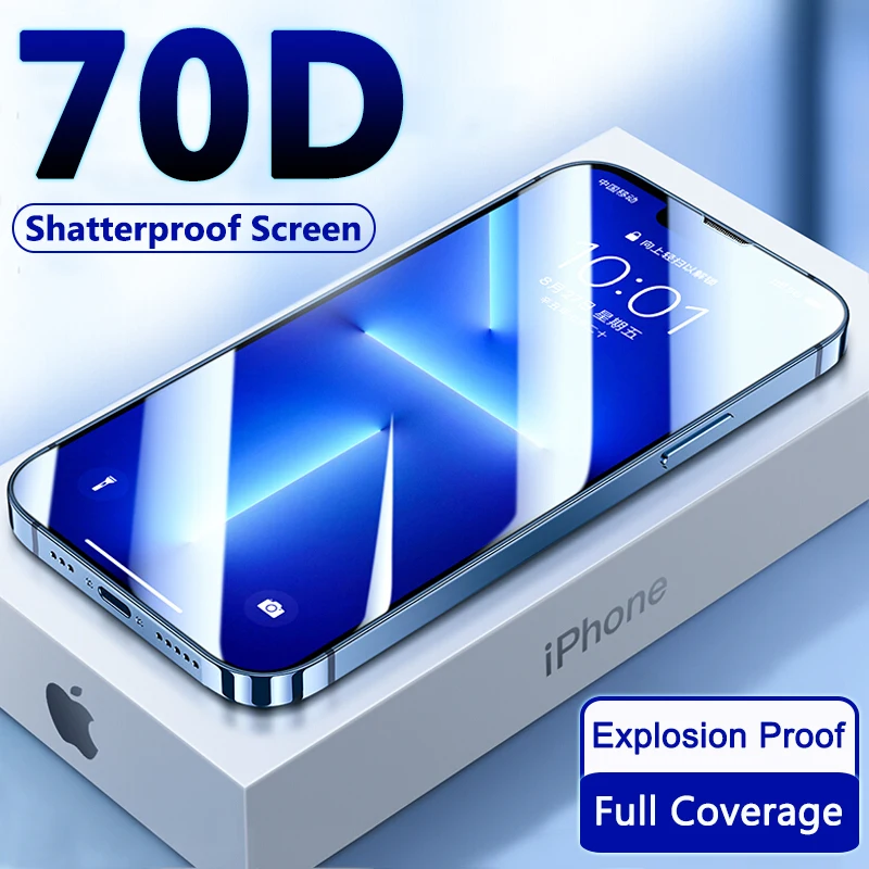 Защитное стекло 70D с полным покрытием для iPhone 13 12 11 Pro Max Защита экрана XR Xs 7 8 Plus