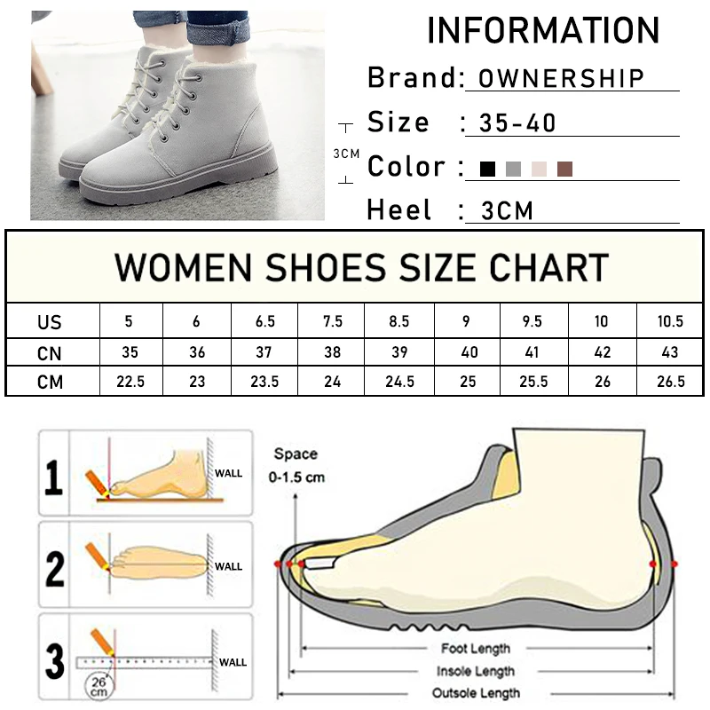 Женские плюшевые ботильоны Зимние ботинки Женская теплая обувь на шнуровке