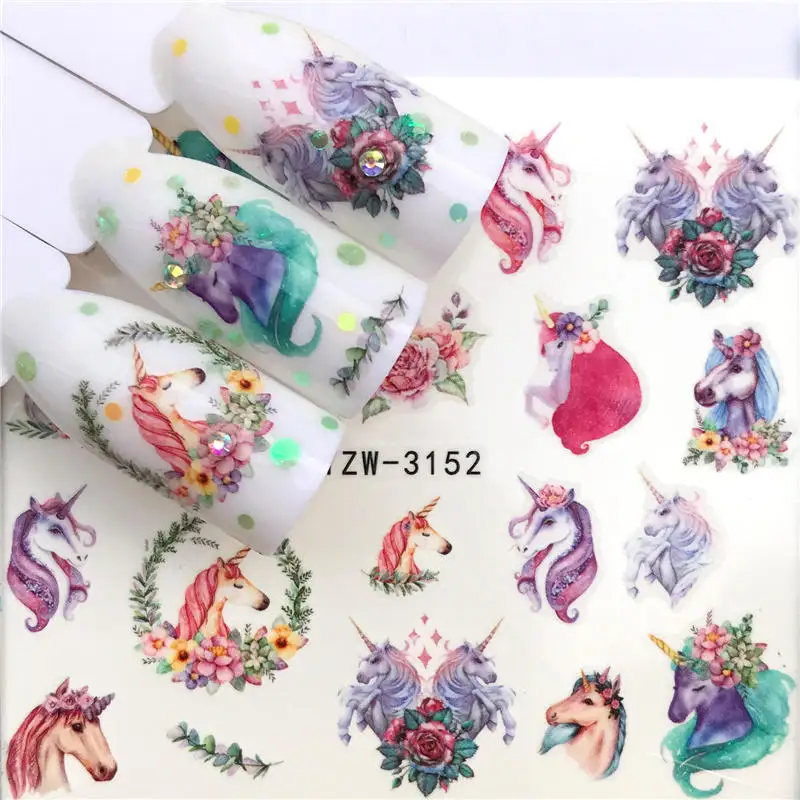 1 Sheet  Deer/Horse Flower Water Transfer Nail Sticker Decals Beauty Decoration Designs DIY Color Tattoo Tip