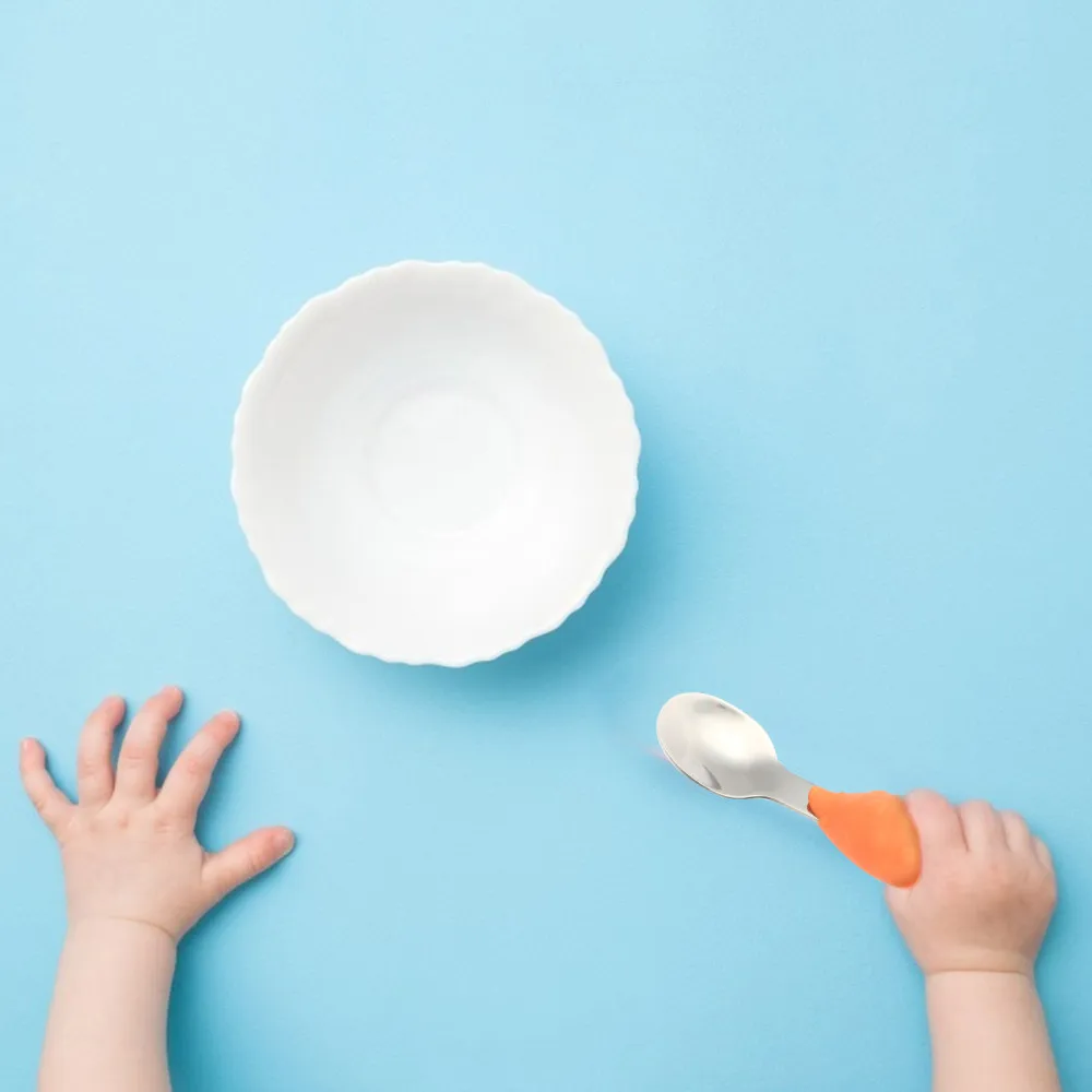 

1 Set of Steel Spoon Fork Silicone Toddler Feeding Spoon for Kids Dinning