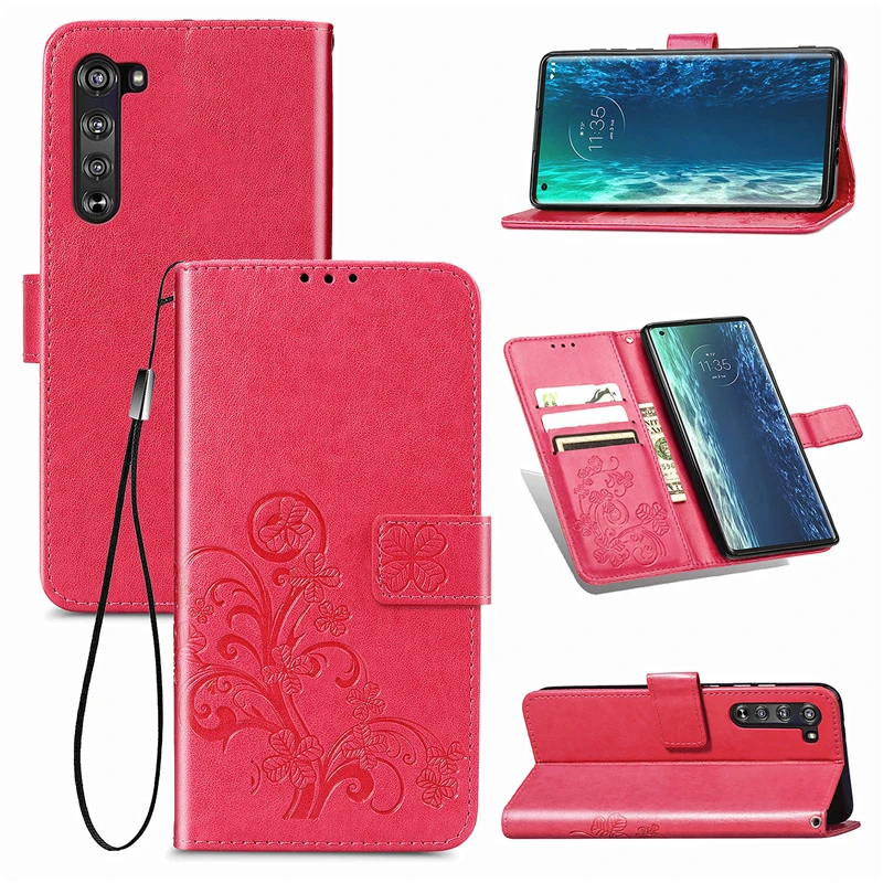 

For Motorola Moto Edge Case Flip Funda Clover Leather Silicone Protective Soft Bag Case For Motorola Edge Cover For Moto Edge