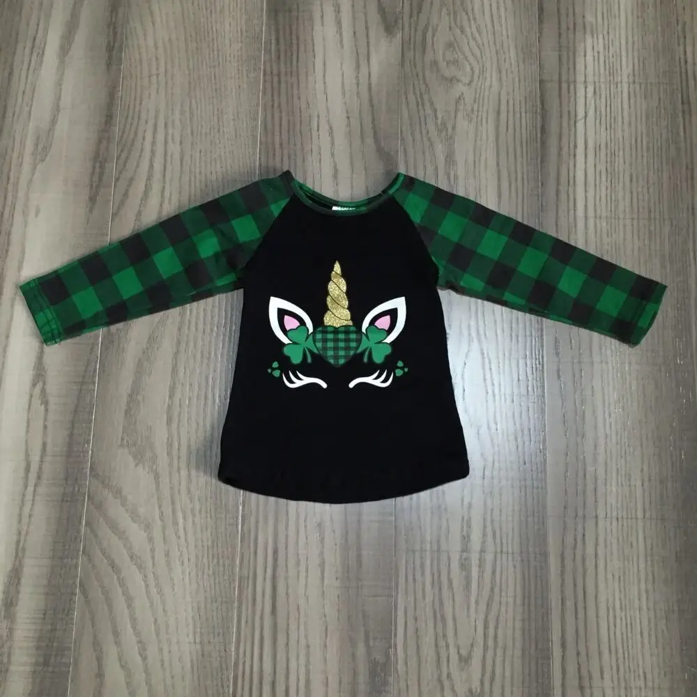 Одежда для маленьких девочек футболка День Святого Патрика с принтом единорога