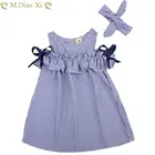 Hot 2018 New Summer Dress Toddler Kids Baby Girls Lovely Birthday Clothes Blue Striped Off-shoulder Ruffles Party Gown Dresses