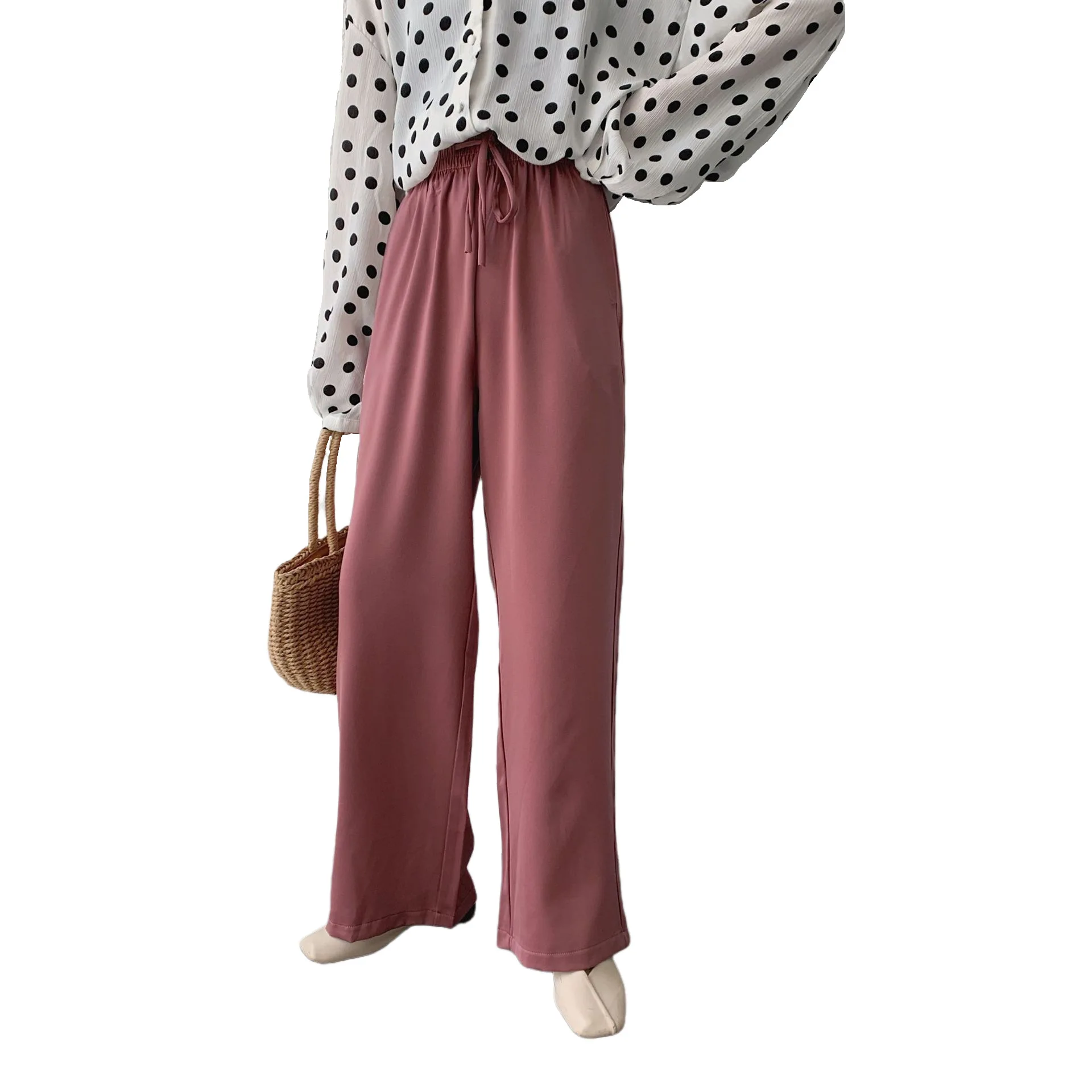 

Новинка весна-лето 2021, новые брюки из Жемчужной пряжи с облаками, сатиновые повседневные брюки с высокой талией и широкими штанинами для жен...