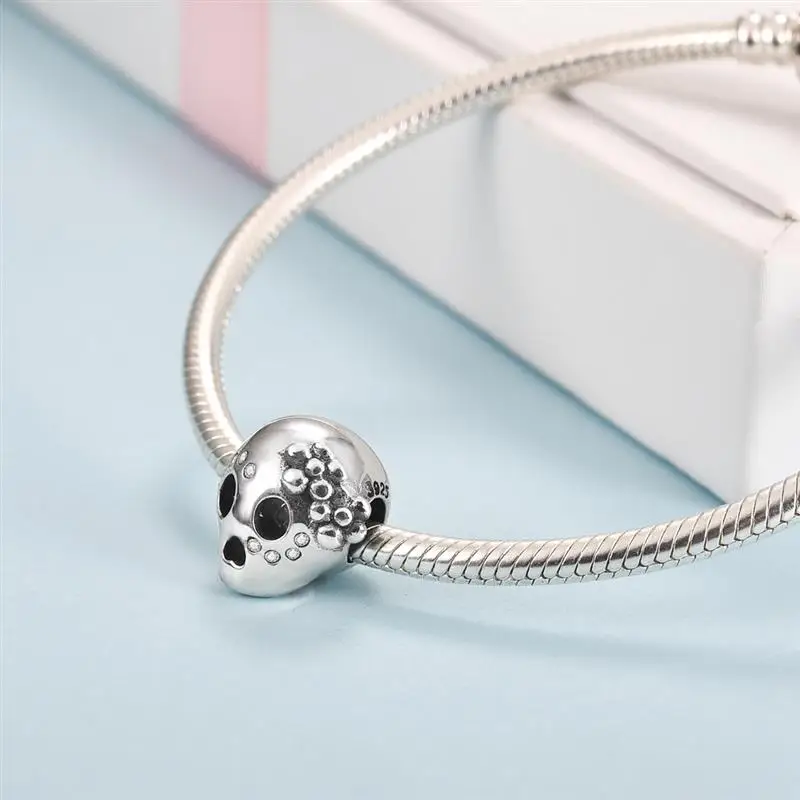 DALARAN New 925 Sterling Silver CZ Clear Skull Beads Charm Fit Bracelet Necklace Halloween DIY Jewelry Making Accessories | Украшения и