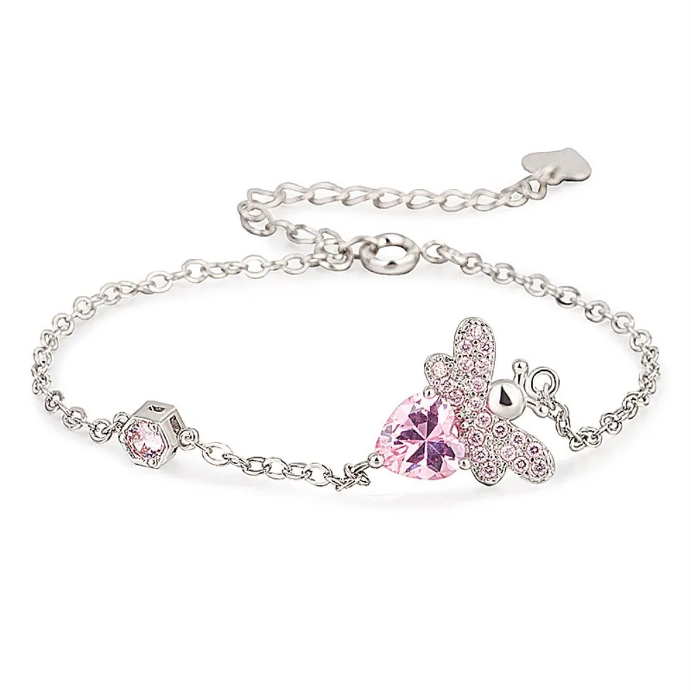 

Fashion Gold Plated Bracelet Charm Bangle Pink Bee with Shiny ZIrconia for Women Girlfriend Gift Luxury Jewelry JTZ010SL