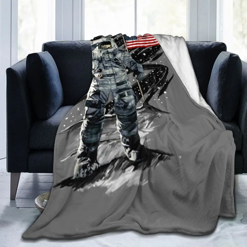 

Astronaut American Moon Landing Blankets Coral Fleece Textile Decor Lightweight Thin Throw Blankets for Home Outdoor Bedspread