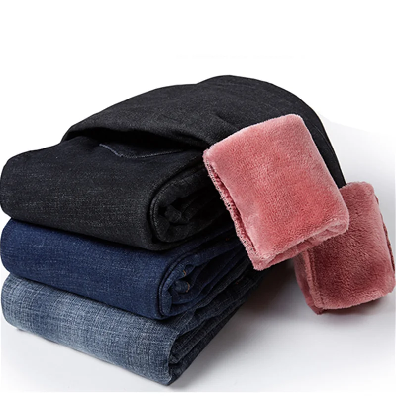 Новые зимние плотные флисовые джинсы для женщин облегающие бархатные теплые