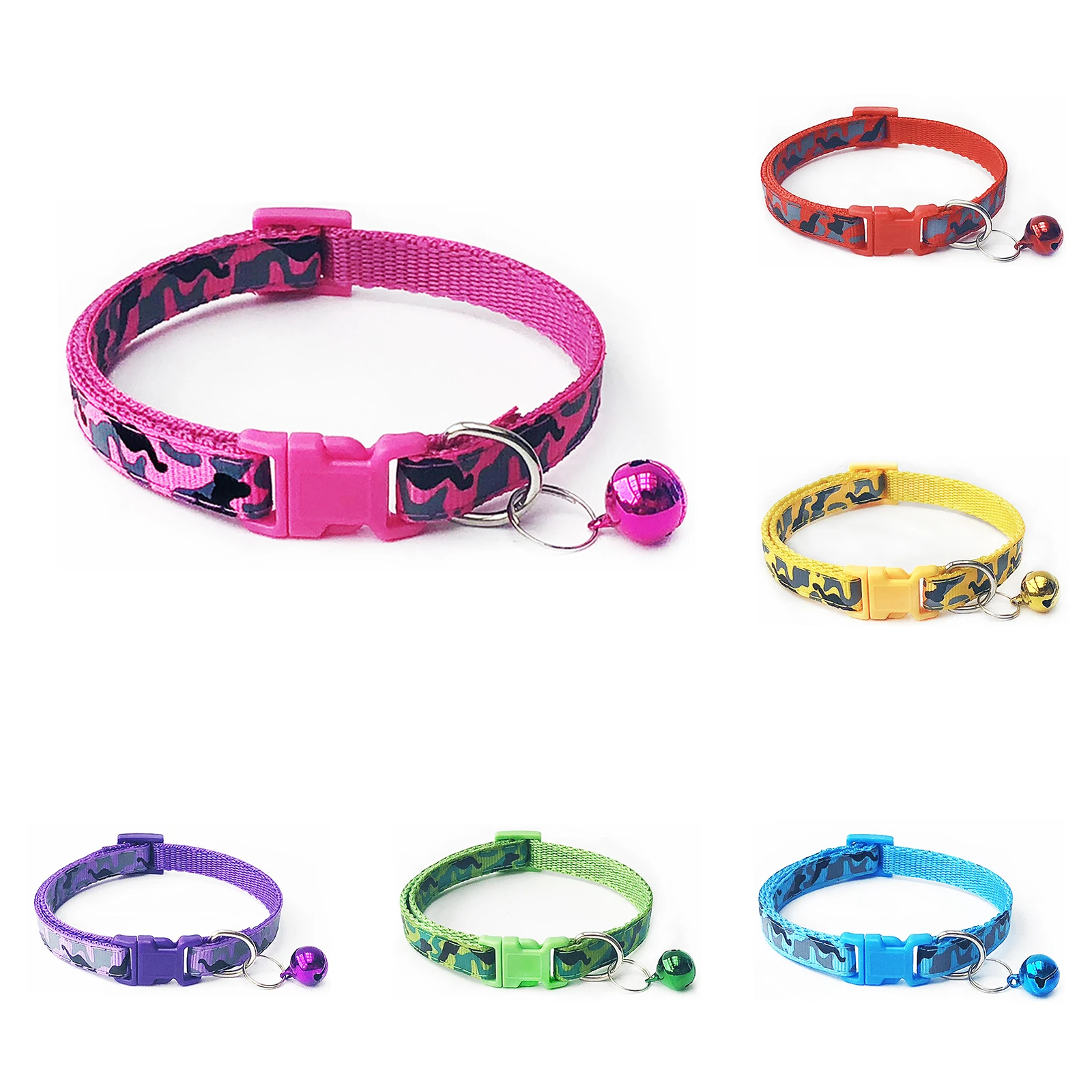

Camo Camouflage Cat Dog Collar With Bell Print Neck Strap Polyester Adjustable Buckle Kitten Puppy Pet Leash Animal Accessories