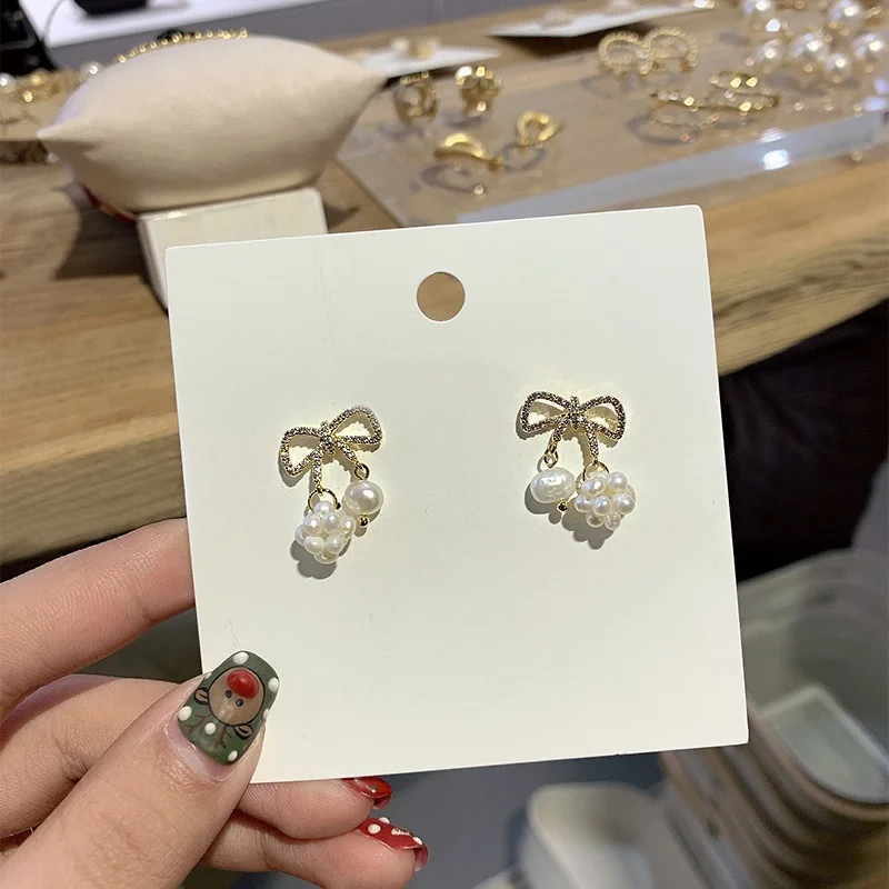 MENGJIQIAO 2020 новые Стразы Асимметричная пресноводный жемчуг бант свисающие серьги