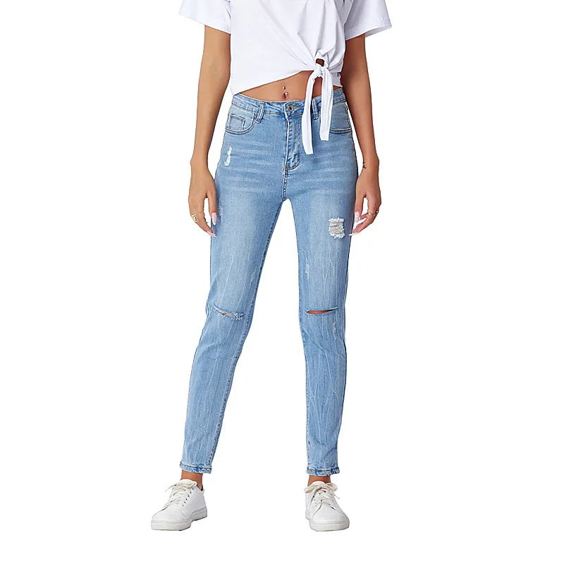 

Jeans Women's Stretch Slim Ripped Feet Pants Pencil