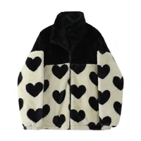 2022 winter high quality faux rabbit fur coat fashion heart print patchwork loose lapel oversized thick warm female plush coat