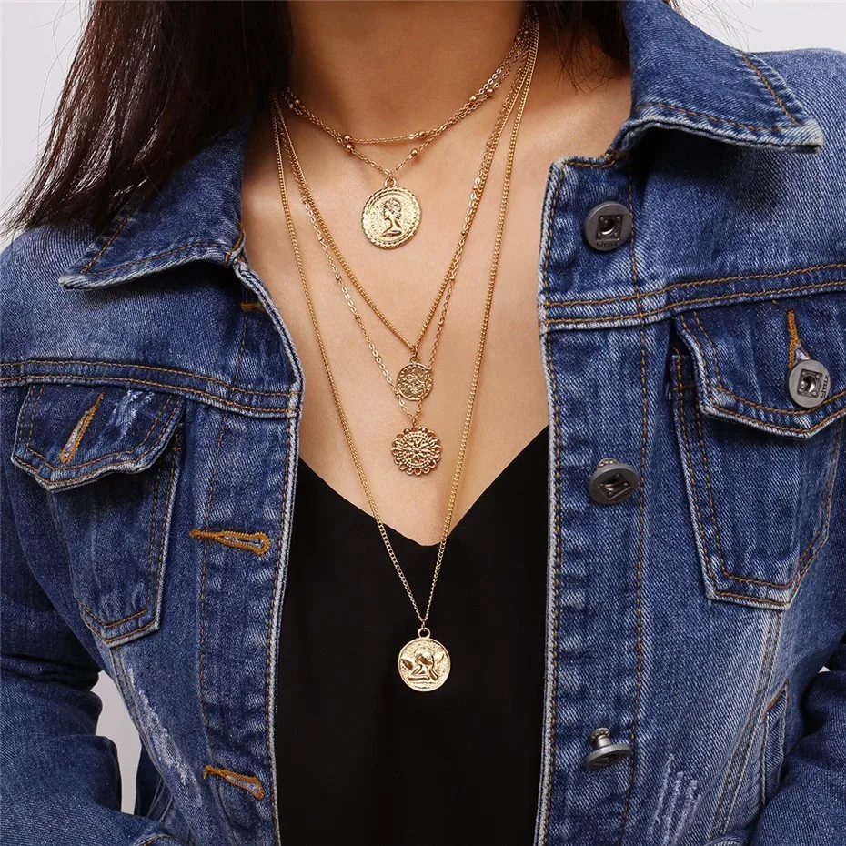 Ingesight. Z Boho 5 многослойная длинная Регулируемая цепочка 4 кулон колье ожерелье Мода Монета Руна королева ювелирные изделия женский подарок