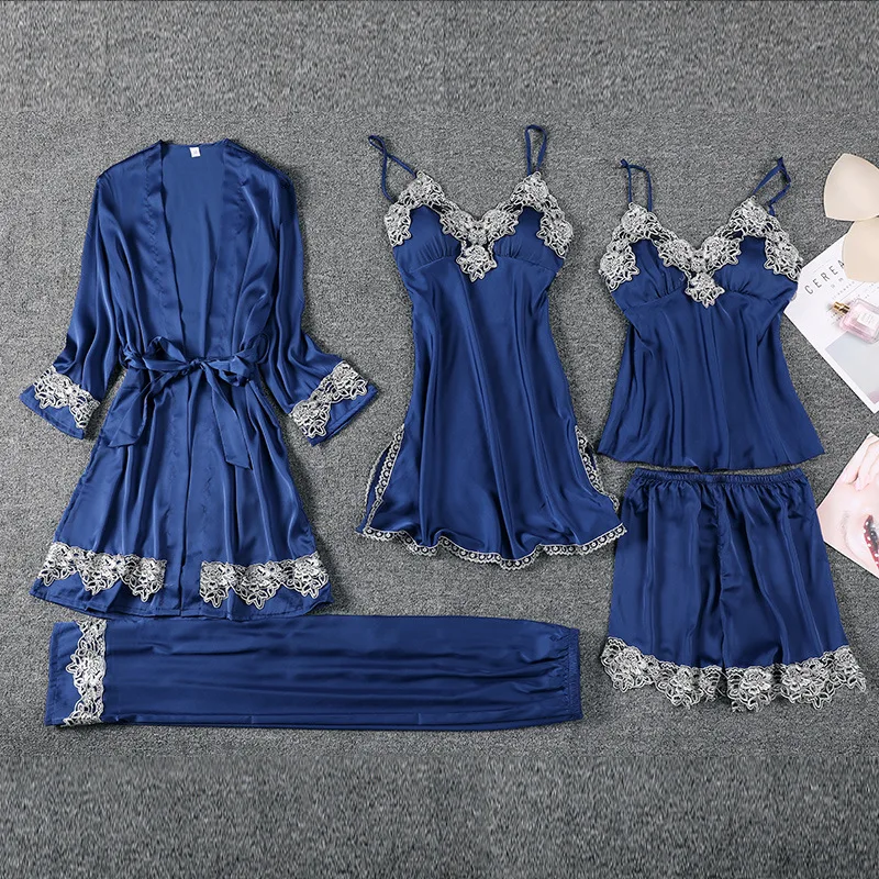 

Five-piece Suit Sexy Sling Chest Pad Spring And Summer Home Wear Women Pajamas Nightdress Nightgown Thin Section