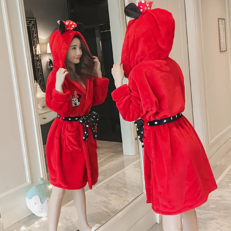 Disney минни Маус женские пижамы для женщин зимняя утепленная одежда с длинными