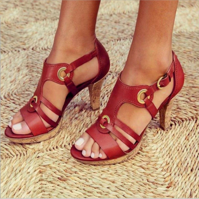 

Womens Heels Sandals Ladies Ankle Strap Summer Work Casual Shoes Anti-slip Open Toe A66