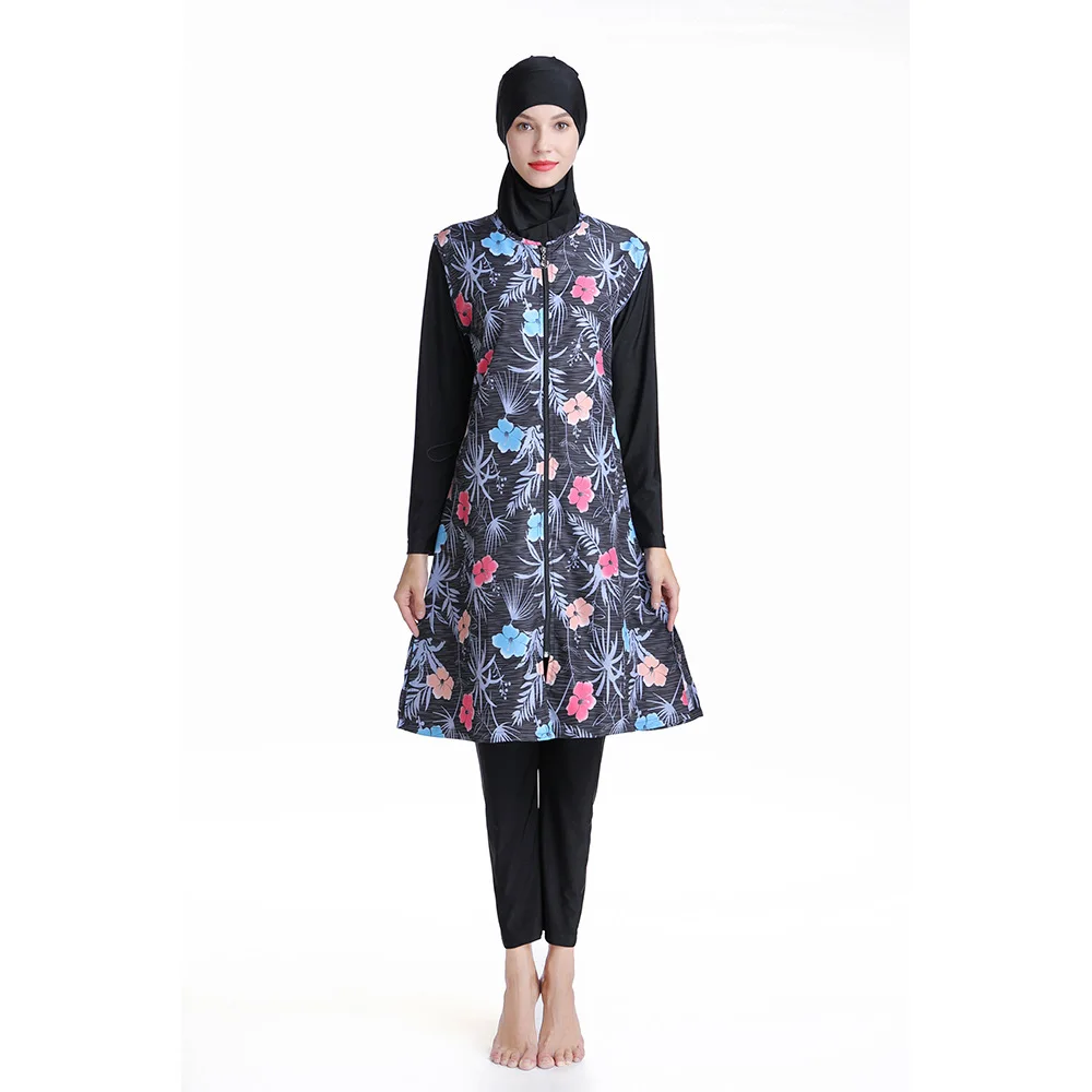 

Islamic Women Muslim Swimwear 3 Piece Sets Burkini Hooded Hijab Swimsuit Modest Swim Surf Wear Sport Full Suit for Swimming 2021