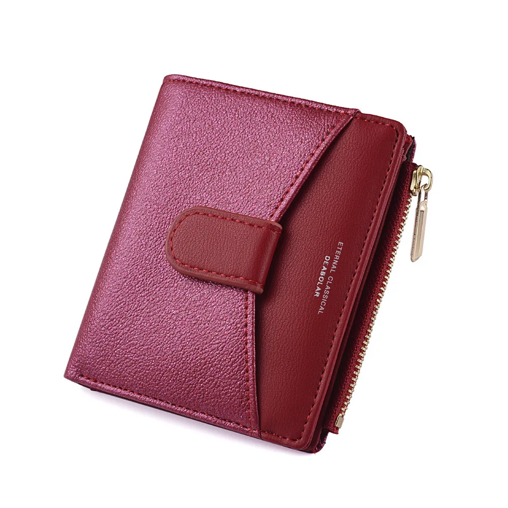 

New Women Ms Pu Small Wallet Korean Sequins Hit Color Splice Zipper Buckle Coin Purse Female Short Card Holder Designer Wallet