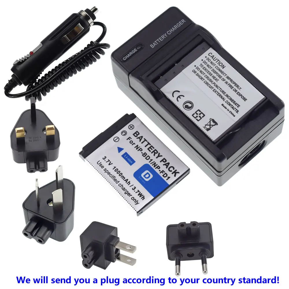 4 Батарея + зарядное устройство для дома и автомобиля Зарядное Sony NP-BD1 FD1 Тип D CyberShot