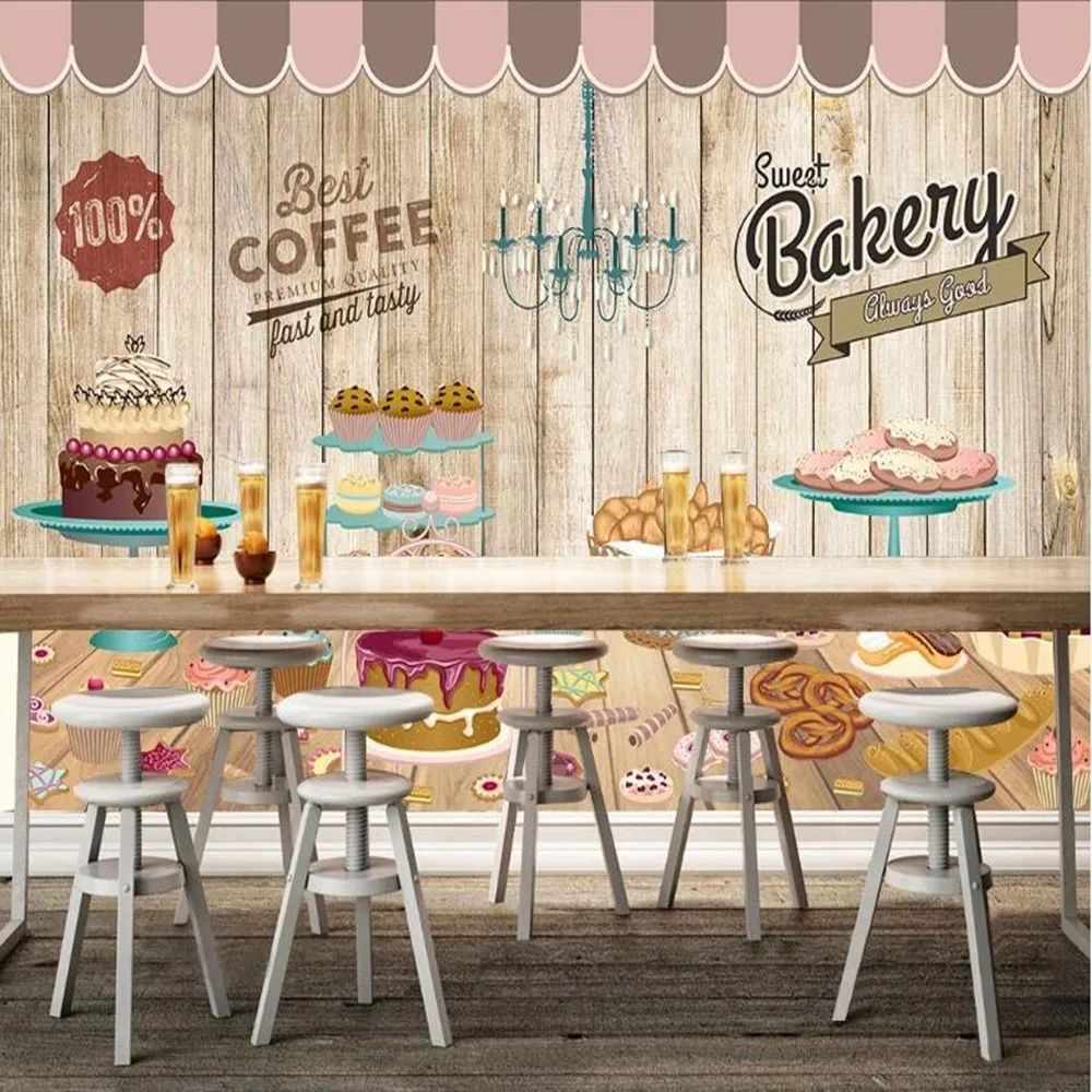 Milofi пользовательские 3D торт Кофейня ретро деревянные зерна большой ТВ фон обои