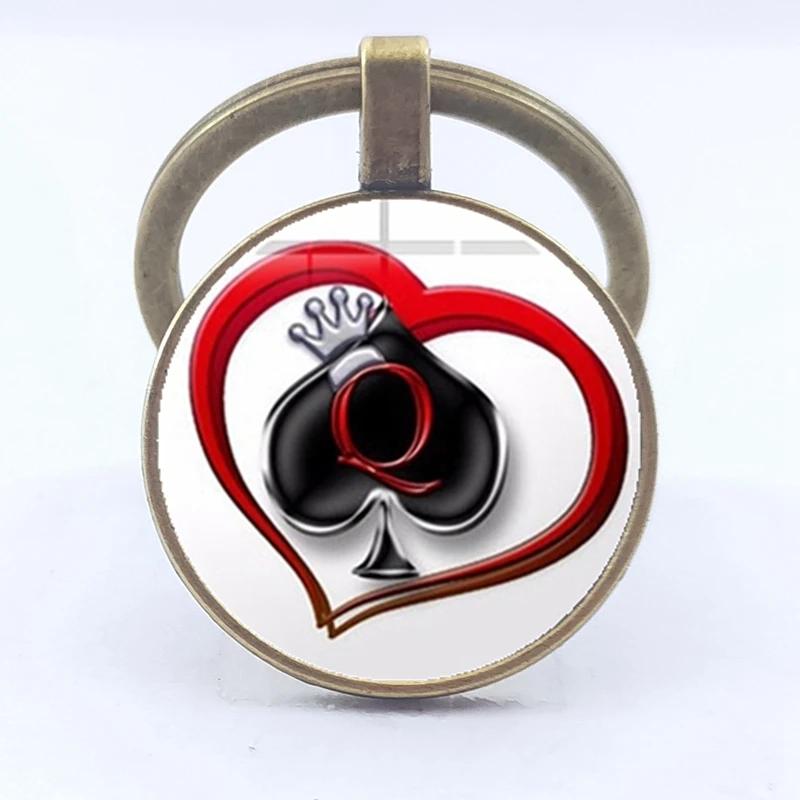 Новинка покерный брелок с надписью Q Queen Heart печатный выпуклый стеклянный