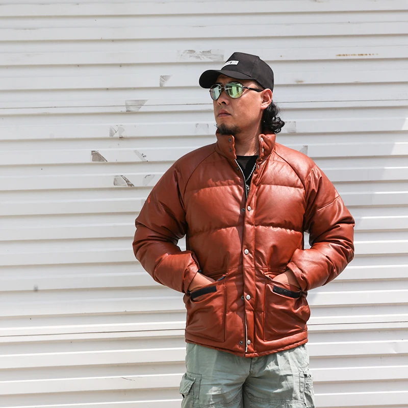 

Теплые SD460 Супер Мужские модельные туфли из натуральной застежка-молния Ykk козья кожа 90% из утиных перьев, Толстая куртка-пуховик