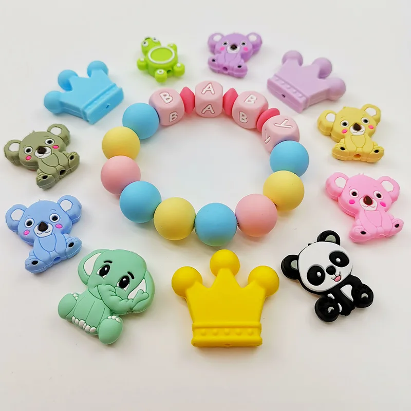 

5pcs Koala Baby Teething Silicone Beads Food Grade Teether Rodent BPA Free Silicone Teeth Nursing Pacifier Clip Silicone Bead