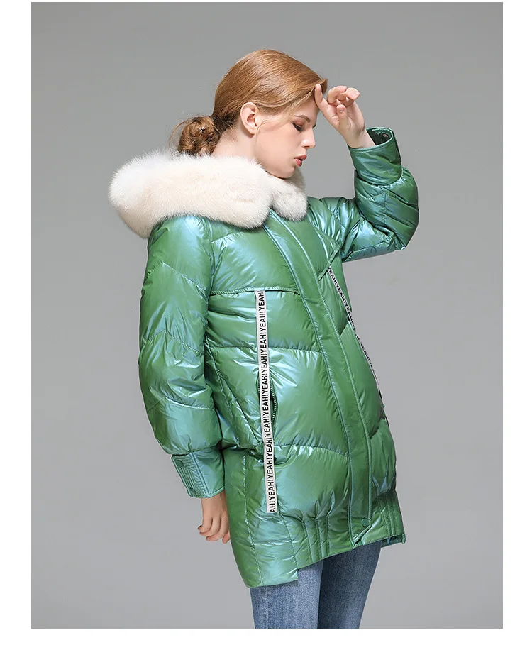 

2020 New Winter Women's fur collar Jacket High Quality Puffy Coat hooded Parka Loose white duck down jackets coats lady clothes
