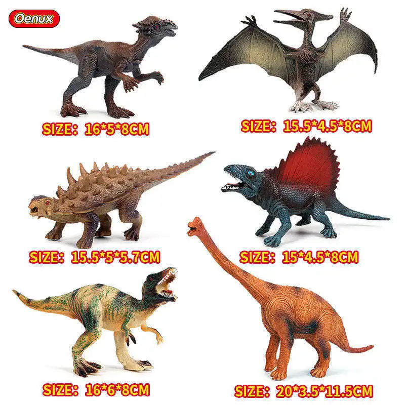6pcs Oenux достаринный дикарь Юрского Периода Динозавры T-REX спинозавр карнотаурус теризинозавр животные модель фигурки Детские игрушки - Цвет: 6pcs
