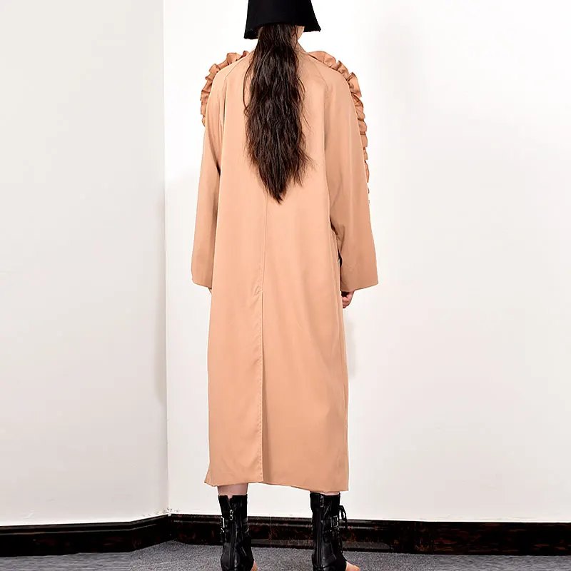 XITAO модное двубортное пальто для женщин Трендовое кружевное с длинными рукавами