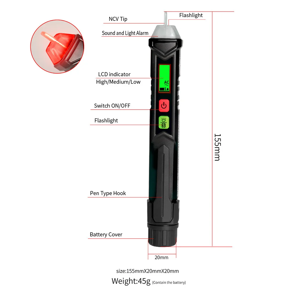 

WinAPEX ET8900 Digital AC Voltage Detector Induction Tester Without Battery