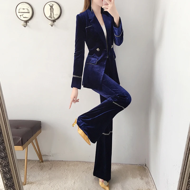 

Золотые бархатные микро-расклешенные брюки, модная женская новая Толстая осенняя и зимняя одежда, высококлассные профессиональные двухкомпонентные