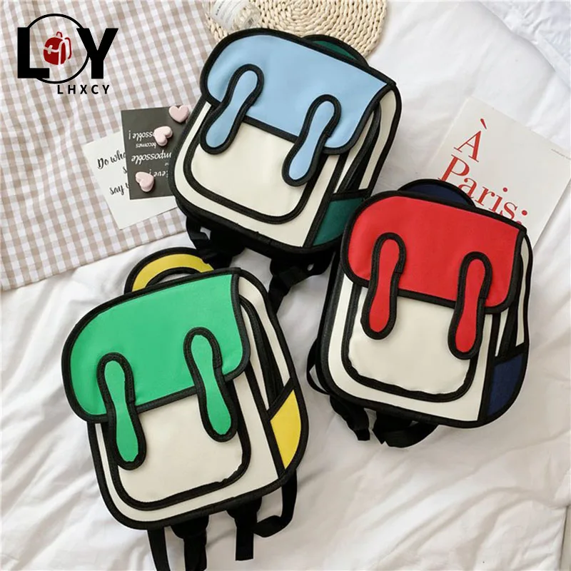 

LHXCY 2021 New Fashion Unisex Backpack 2d Drawing Back Packs Women Cartoon Comics Bag 3d Schoolbag College Travel Bags For Girls