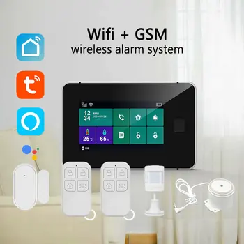 G60 Tuya WiFi GSM Intelligent Home Security Alarm System Smart 4.3 Inch Touch Panelwith Fingerprint Alexa Motion Sensor Burglar