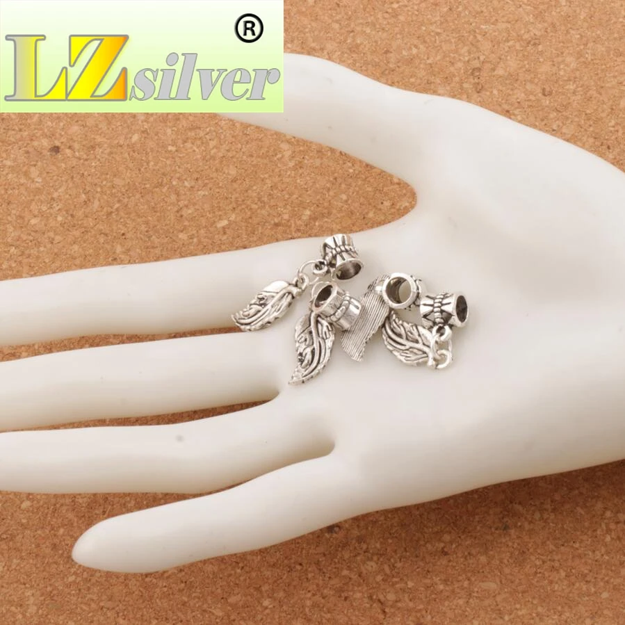 Soft Leaves Leaf Big Hole Beads 29.8x8.4mm 100pcs zinc alloy Fit European Charm Bracelets B362