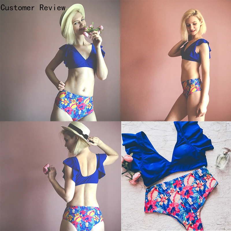 

Women High Waist Swimsuits Two Piece Swimsuit Female Push Up Bikini 2020 Mujer Swimwear Flower Swimsuit Beachwear Bathing Ruffle