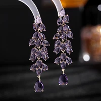 summer trend leaf earrings for female elegant sweet crystal bridal dangle jewelry shining cz stone luxury brand jewellery