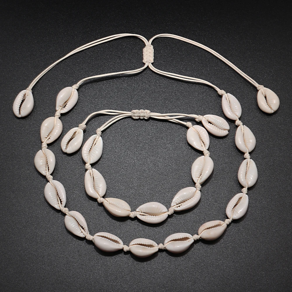 Bohemian Necklace Bracelet Handmade Rope Chain Natural Shell Charm Seashell Choker Summer Ocean Beach Boho Jewelry For Women Men