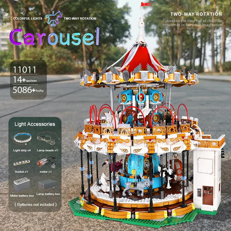 

MOULD KING 11011 Street View The Amusement Park Motorized Carousel Building Blocks Bricks Educational Toys For Boys DIY Gifts