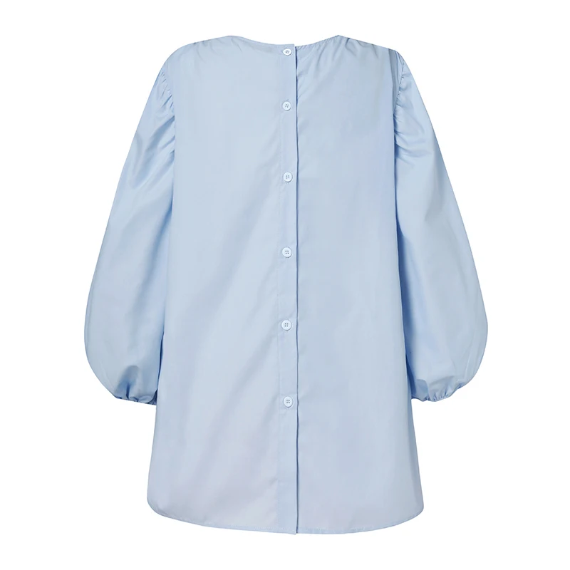 

Fashion Women Back Buttons Blouse ZANZEA Spring Elegant Work Shirt Casual O Neck Lantern Sleeve Solid Loose Blusas Tops Tunic