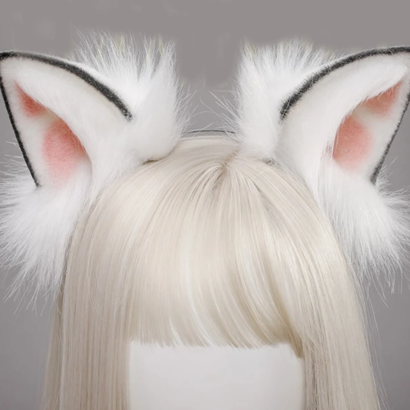 

U90E Womens Animal Cat Ears Hair Ornaments Lolita Plush Hair Accessories Halloween Party Hair Hoops Anime Cosplay Fancy Props