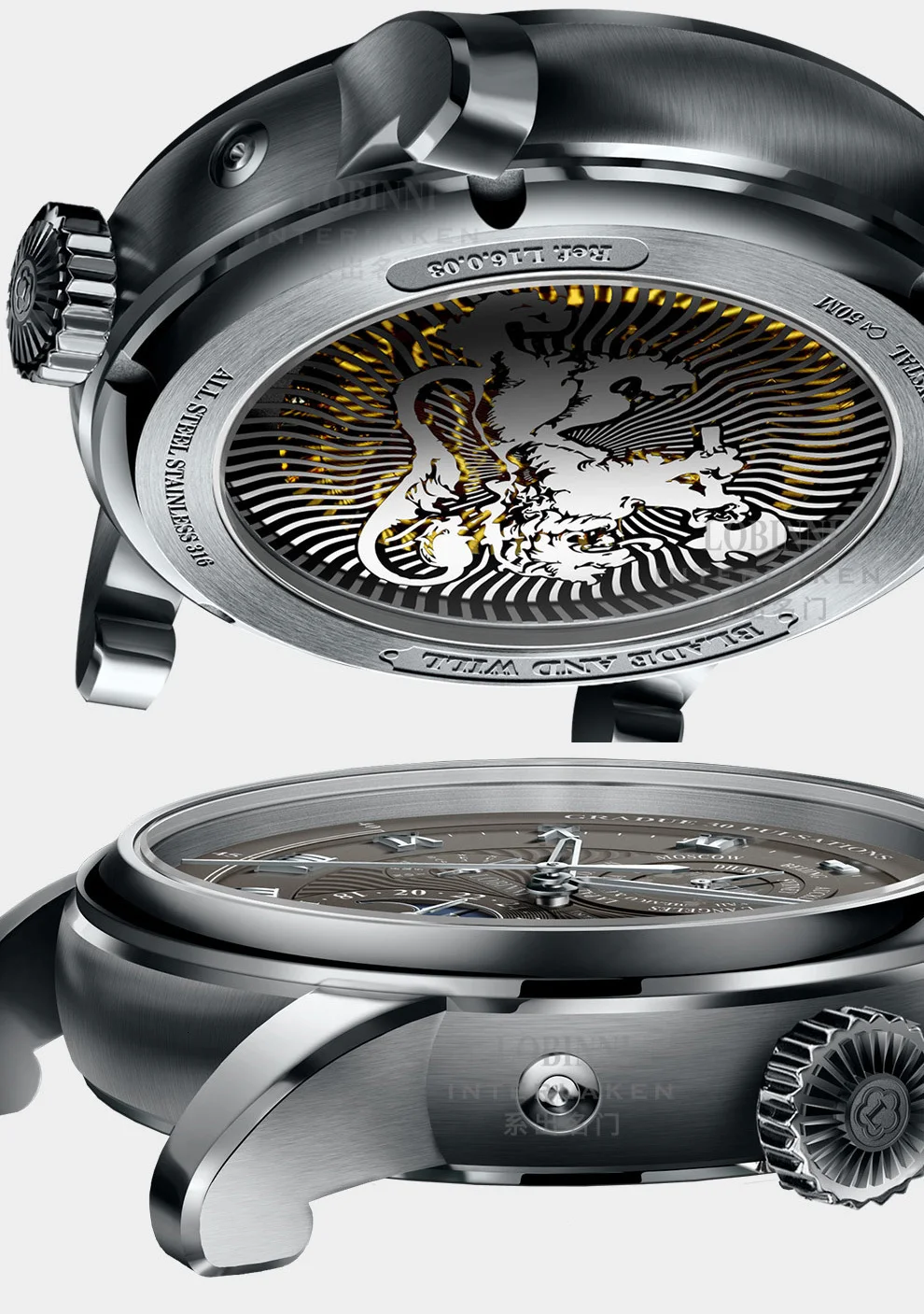 Швейцария LOBINNI мужские часы Moon Phase автоматические механические мужские наручные часы сапфир мировое время relogio masculin L16003-4