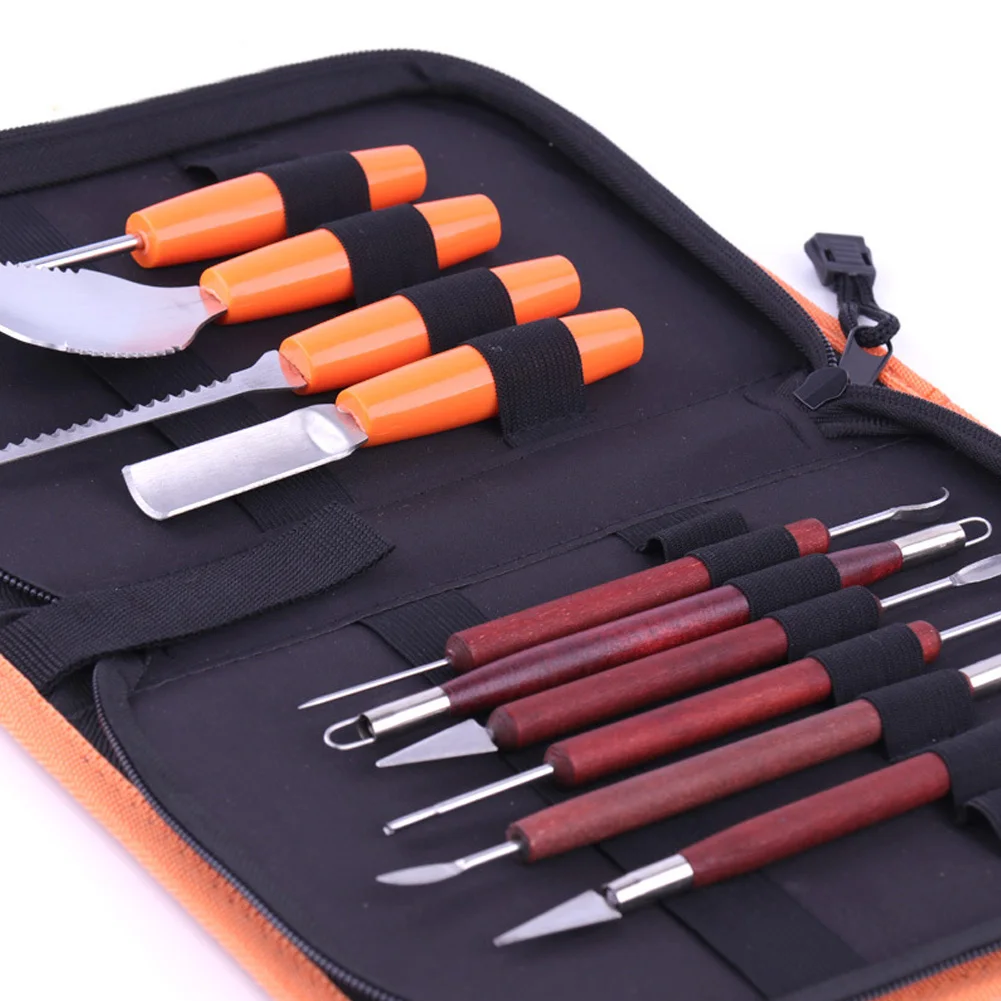 11 шт. набор для резьбы в виде тыквы на Хэллоуин DIY профессиональные инструменты для украшения тыквы с сумкой для хранения нож для резьбы