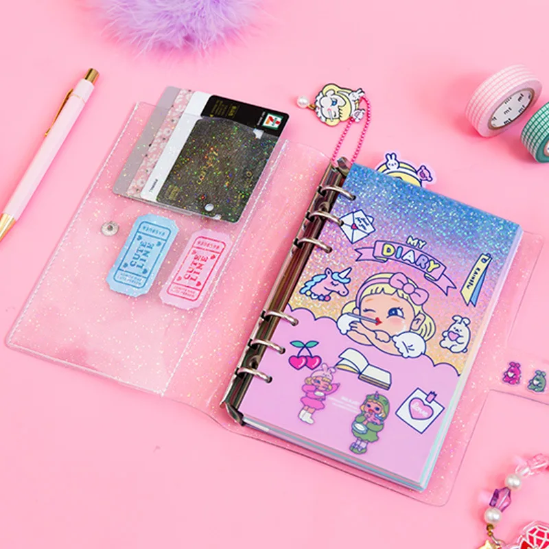 A6 Spiral Notebook Planner Organizer Dividers Agenda Weekly Personal Travel Diary Journal Laser Transparent Rainbow Note Books |