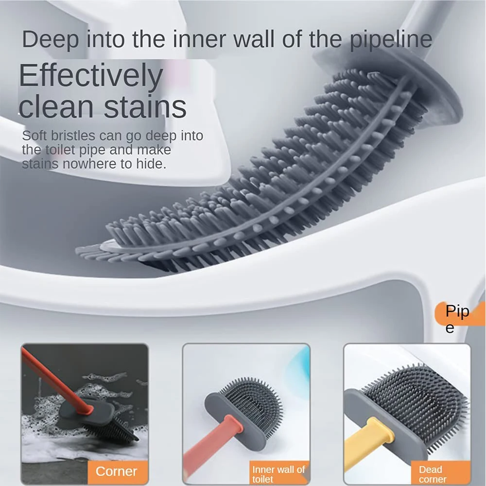 Силиконовая щетка для унитаза с держателем плоская головка гибкая из мягкой