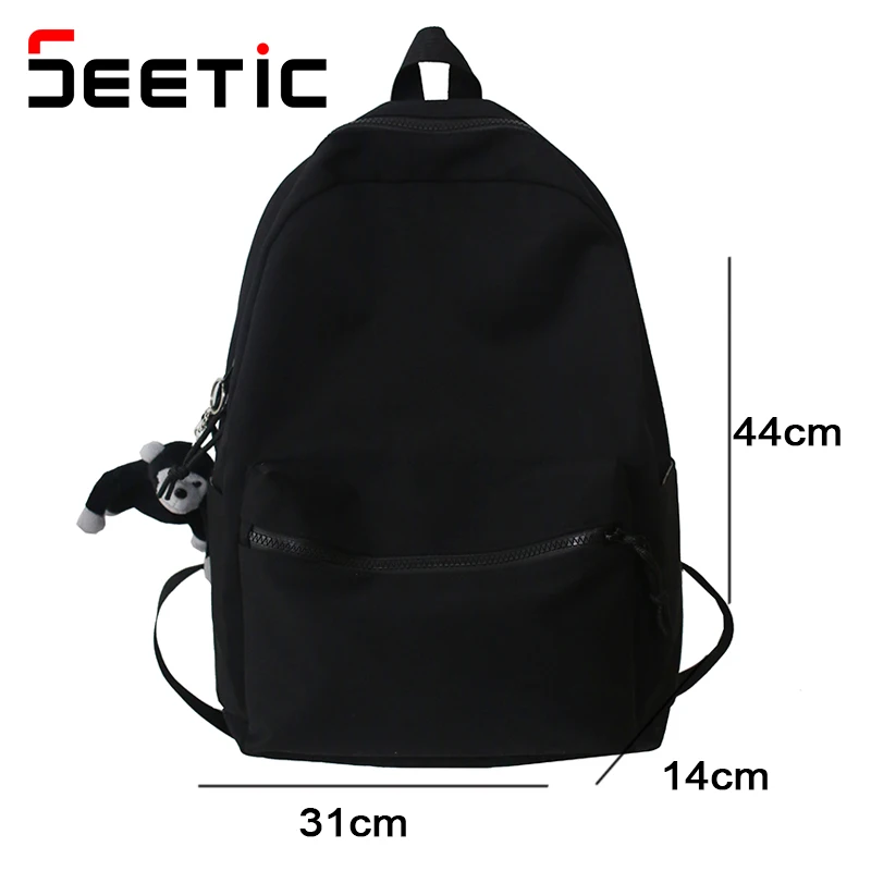 

SEETIC Women Nylon Waterproof Backpack Quality School Bag Women High Capacity Travel Bag Unisex Solid Color Shoulder Bag Female